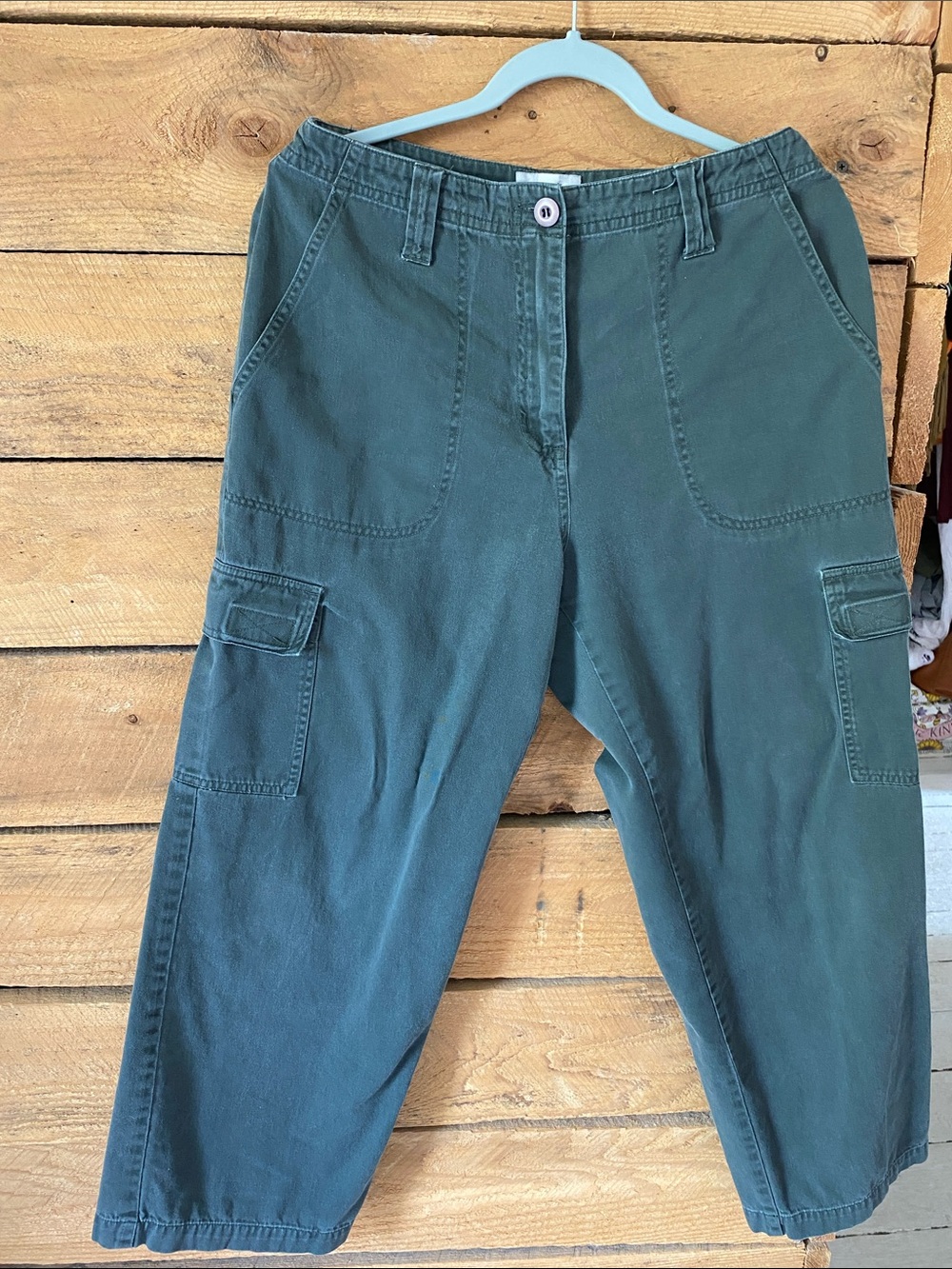 Casual Wide-Leg Cargo Pants in Teal Green - Women